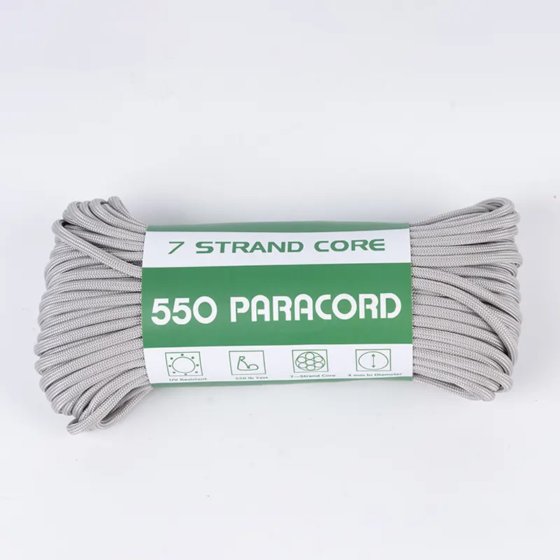 แกน 7 เส้น 4 มม. สีเทาอ่อน 550 โพลีเอสเตอร์ Paracord